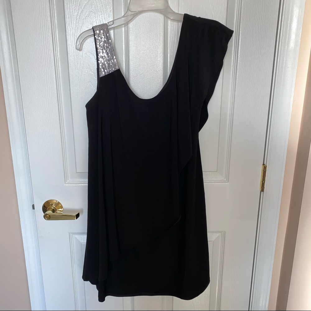 Sophia Christina Little Black Dress - Sequin shoulder & sheet draping